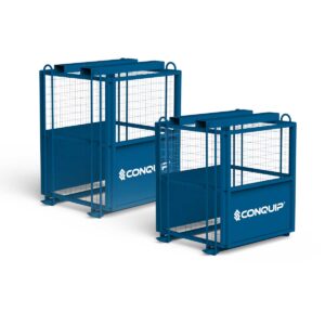 Conquip Brick Cage, Hero Image, two sizes, left-facing, blue render, white background
