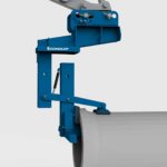 excavator mechanical pipe lifter lifting a concrete pipe close-up