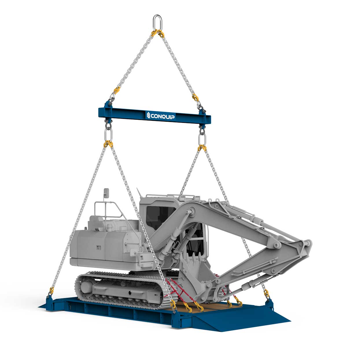 Excavator Lifting Platform, blue render, white BG