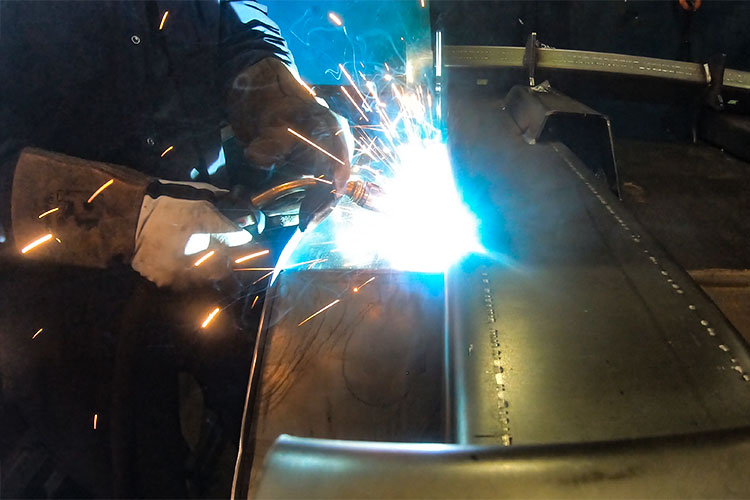 Autolock Tipping Skip being welded during the manufacturing process