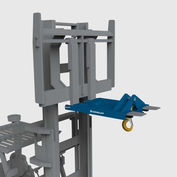 fork mounted hook attachment on a forklift