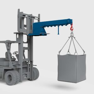conquip forklift crane arm on a forklift lifting a load