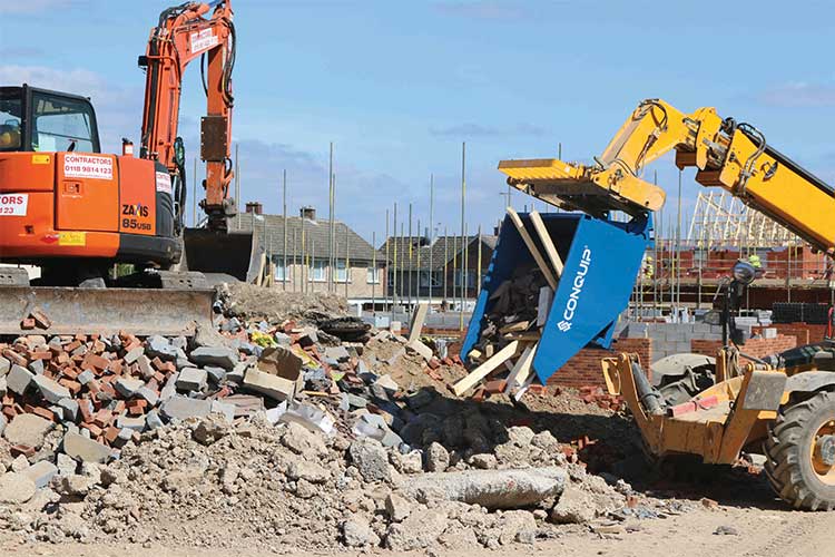 autolock self tipping skip used for waste management on a development site
