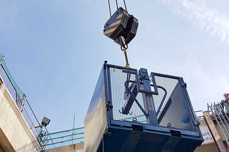 crane forks attachment lifting a pallet used with conquip crane forks cage