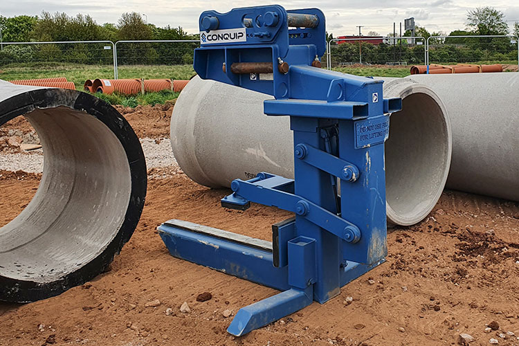 Excavator Pipe Lifter attachment on ground