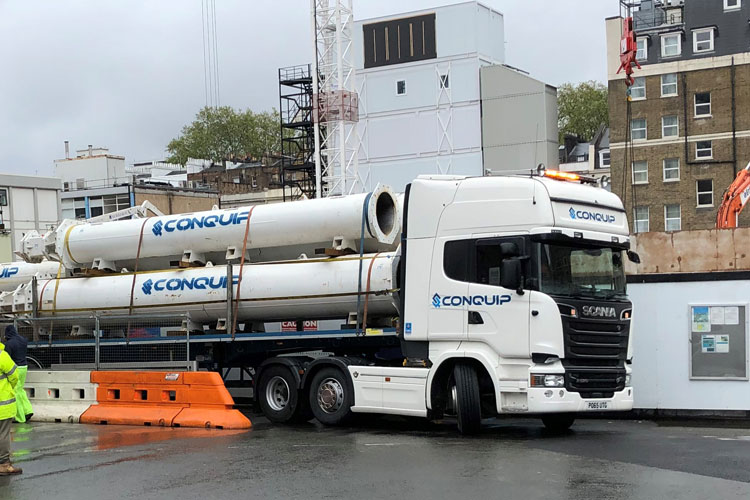 Close up selection of props on Conquip truck en-route to Paddington Cube site via FORS Gold delivery service