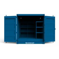 COSHH Store, Front facing, doors open, Hero image, Blue render, White BG