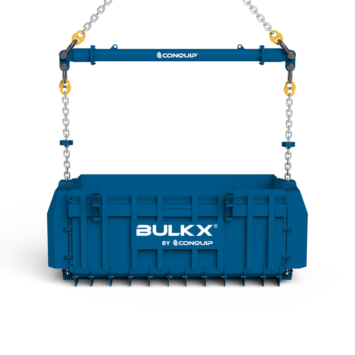 Smart-Release BulkX, bulk excavation skip, blue render, white background