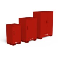 COSHH Storage Cabinet range, Flame-Proof Containers, Red (RAL 3020), Hero Image, red render, white BG