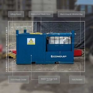 Compact Concrete Washout Unit with key parts labelled