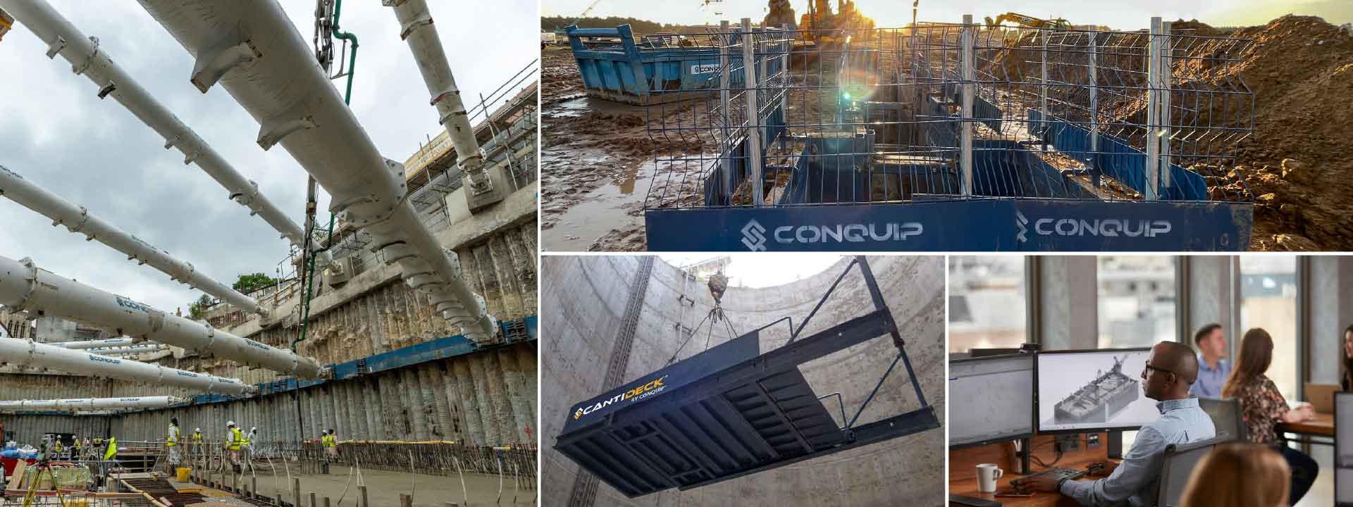 A montage of images showcasing Conquip equipment.