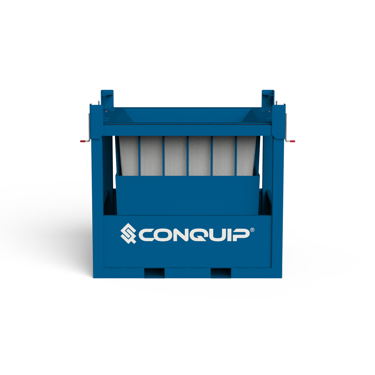 Conquip Concrete Washout Frame, Wash concrete truck chutes, front-facing render, hero shot, blue render, white background