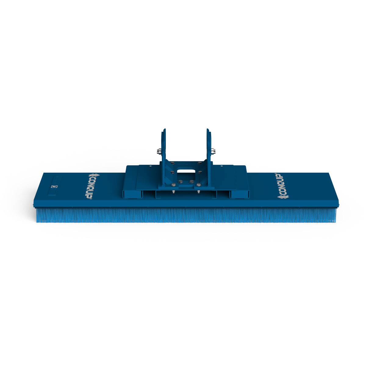 Push Broom, forklift and excavator attachment, front-facing blue render, white background