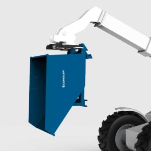 autolock self tipping skip lifted and tipped by a telehander