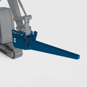 excavator pipe laying hook attachment on an excavator