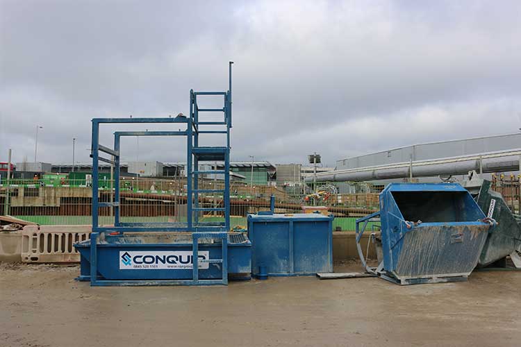 concrete washout system on site showing platform and concrete skip